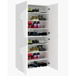 Scarpiera in Legno a 4 Ante per 32 Paia di Scarpe Mobile Bianco Lucido