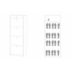 Scarpiera Legno Noce 4 Ante Cassetto Ribalta Doppia 20 Paia Porta Scarpe