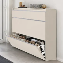 Scarpiera Salvaspazio 3 Ante Ribalta Beige 24 Paia Scarpe da Ingresso