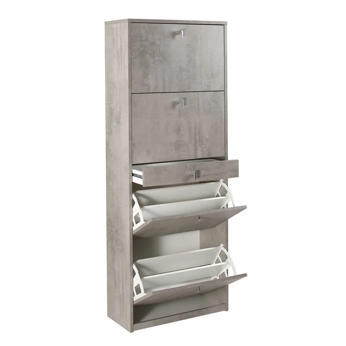 Scarpiera Slim Grigio 4 Ante Ribalta con Cassetto Portascarpe Mobile Salvaspazio