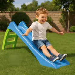 Scivolo Bambini Plastica 116 cm con Attacco Acqua e Scaletta 3 Gradini