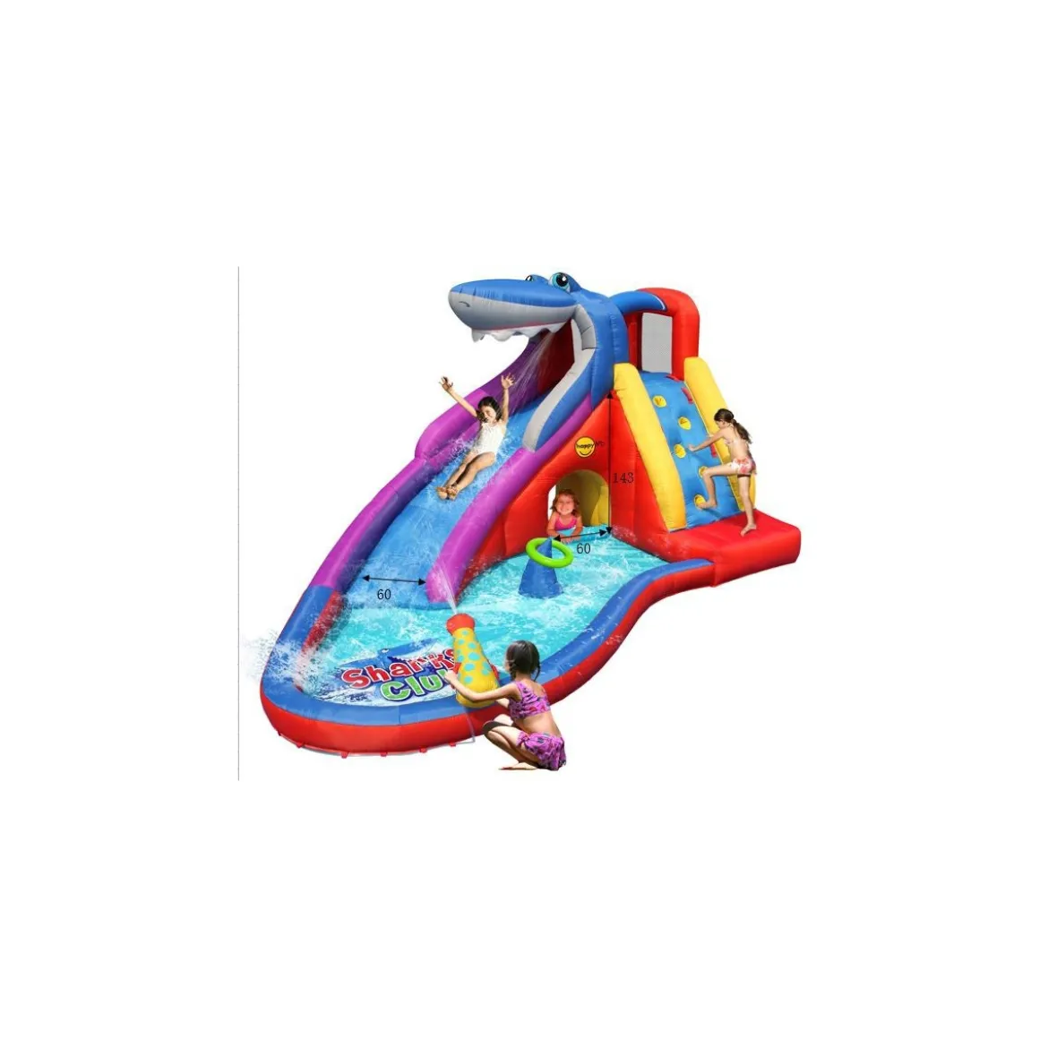 Scivolo Gonfiabile Castello Acquatico Gigante Squalo Vasca Palline Giochi Acqua