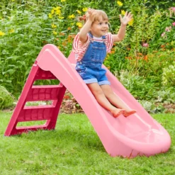 Scivolo per Bambini Pieghevole Salvaspazio a 3 Gradini in Plastica Rosa