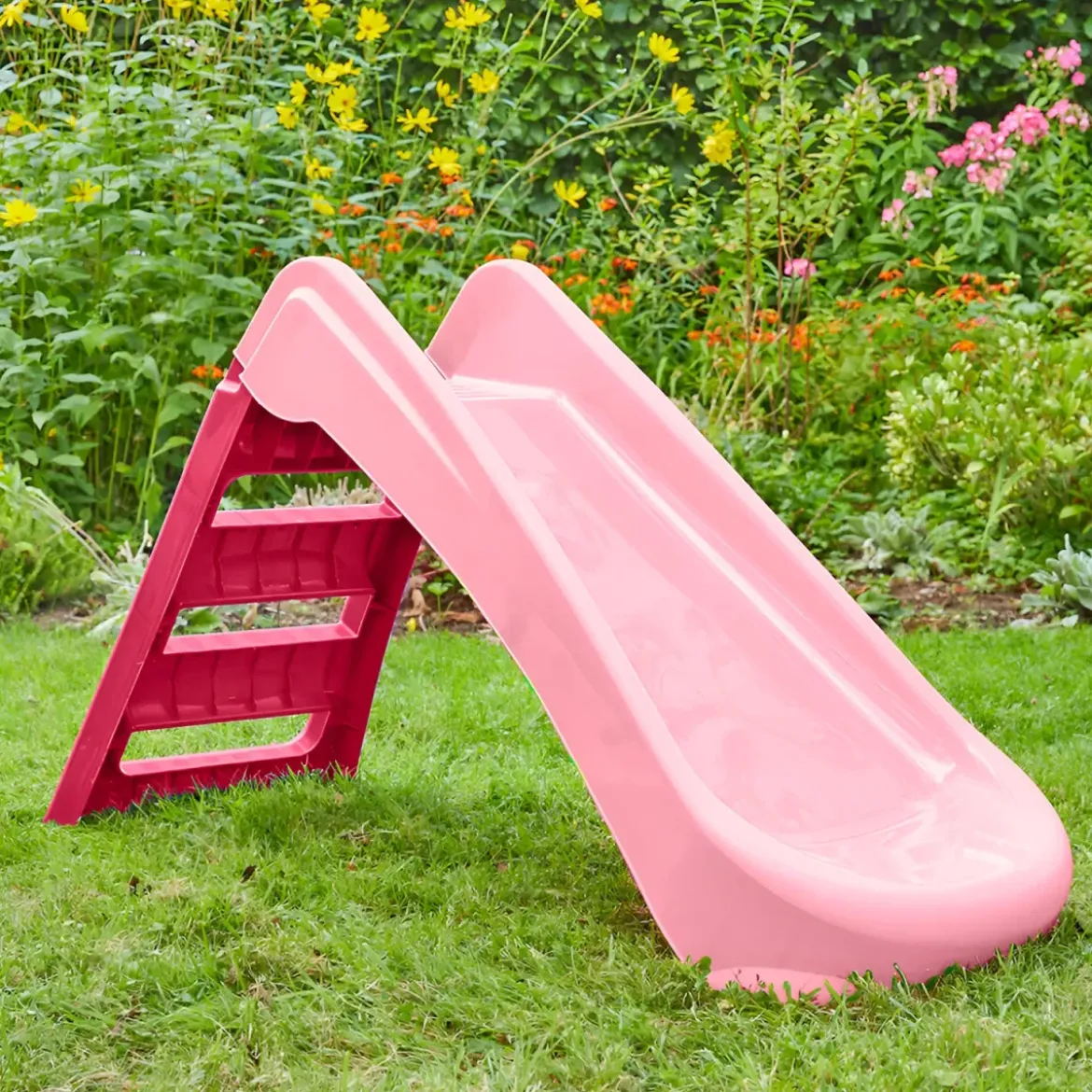 Scivolo per Bambini Pieghevole Salvaspazio a 3 Gradini in Plastica Rosa