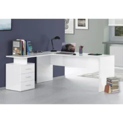 Scrivania Angolare Cassettiera Bianco Moderno Grande da Ufficio Cameretta