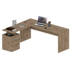 Scrivania Angolare Grande 180 Rovere da Ufficio con Cassettiera