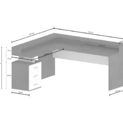 Scrivania Angolare Ufficio con Cassetti Bianco Lucido 160x60x75 cm