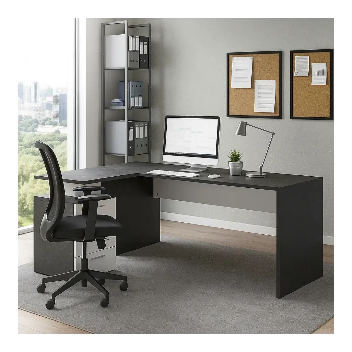 Scrivania Angolare Ufficio 180x160 cm con 3 Cassetti Bianco Grigio