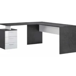 Scrivania Angolare Ufficio 180x160 cm con 3 Cassetti Bianco Grigio