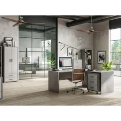 Scrivania Angolare 160x150 cm Cemento Moderna Angolo da Ufficio Studio