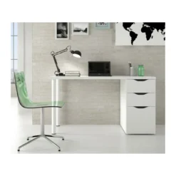 Scrivania Bianco 140x60 Cassetti Cassettiera Porta Pc Computer da Ufficio Camera