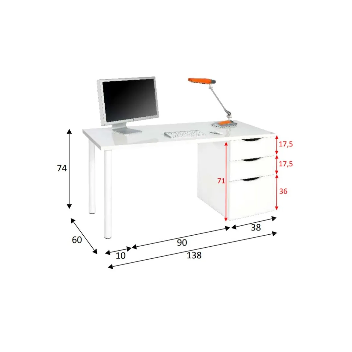 Scrivania Bianco 140x60 Cassetti Cassettiera Porta Pc Computer da Ufficio Camera