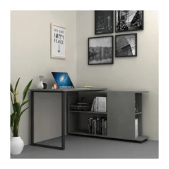 Scrivania Cemento Angolare 120x60 cm con Libreria Reversibile