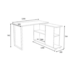 Scrivania Cemento Angolare 120x60 cm con Libreria Reversibile
