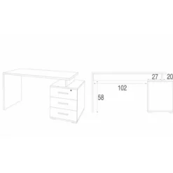 Scrivania 155 cm Cemento Bianco con Cassettiera Grande Ufficio Cameretta