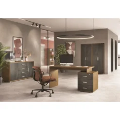 Scrivania 155 cm Noce Nero con Cassettiera in Legno Ufficio Cameretta