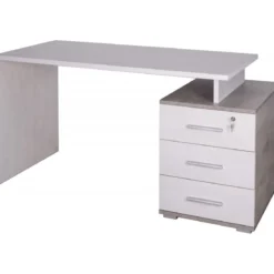 Scrivania 155 cm Ossido Bianco con Cassettiera Grande Ufficio Cameretta