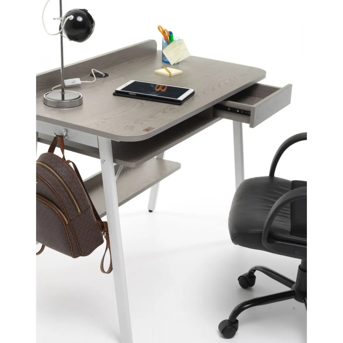 Scrivania con Cassetto in Legno Grigio Porta PC Postazione Workstation
