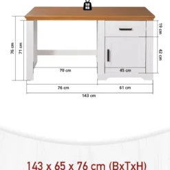 Scrivania in Legno Massello Bianco Rovere Cassetto Anta Camera Studio