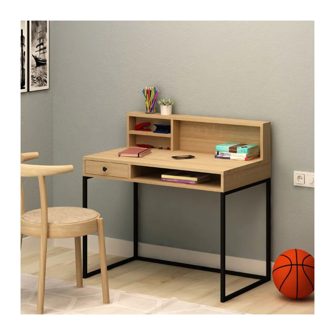 Scrivania Moderna Rovere 100x60 con Cassetto da Ufficio in Legno