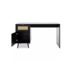 Scrivania Nera 130x55 cm con Anta e Cassetto Vimini