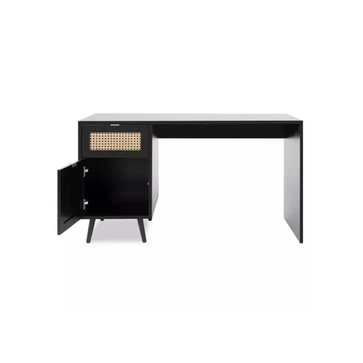 Scrivania Nera 130x55 cm con Anta e Cassetto Vimini