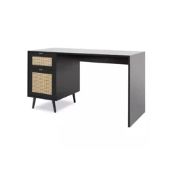 Scrivania Nera 130x55 cm con Anta e Cassetto Vimini