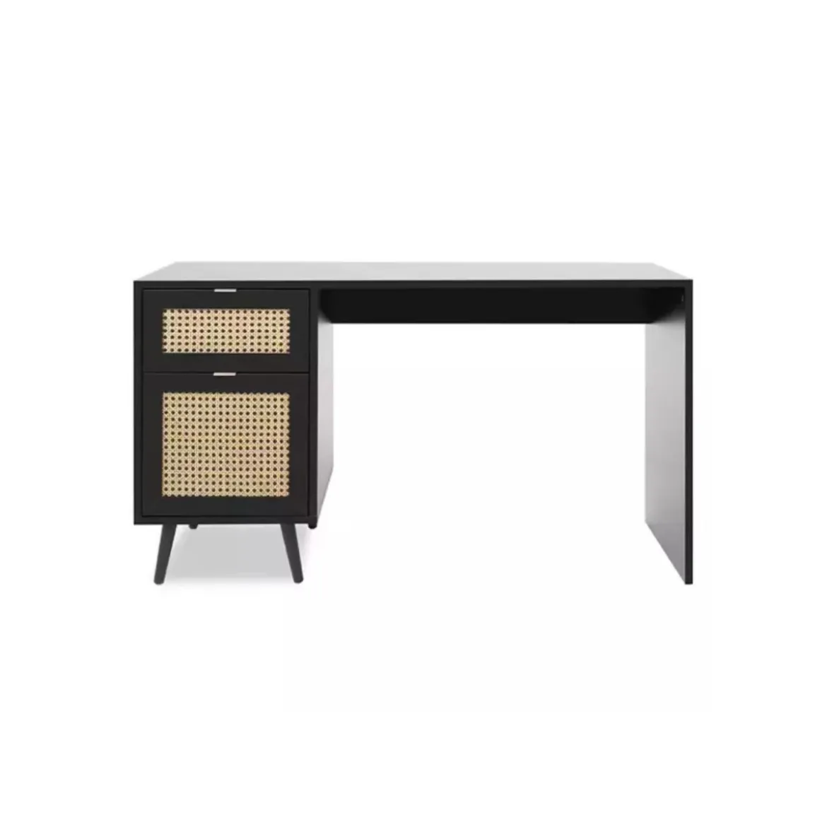 Scrivania Nera 130x55 cm con Anta e Cassetto Vimini