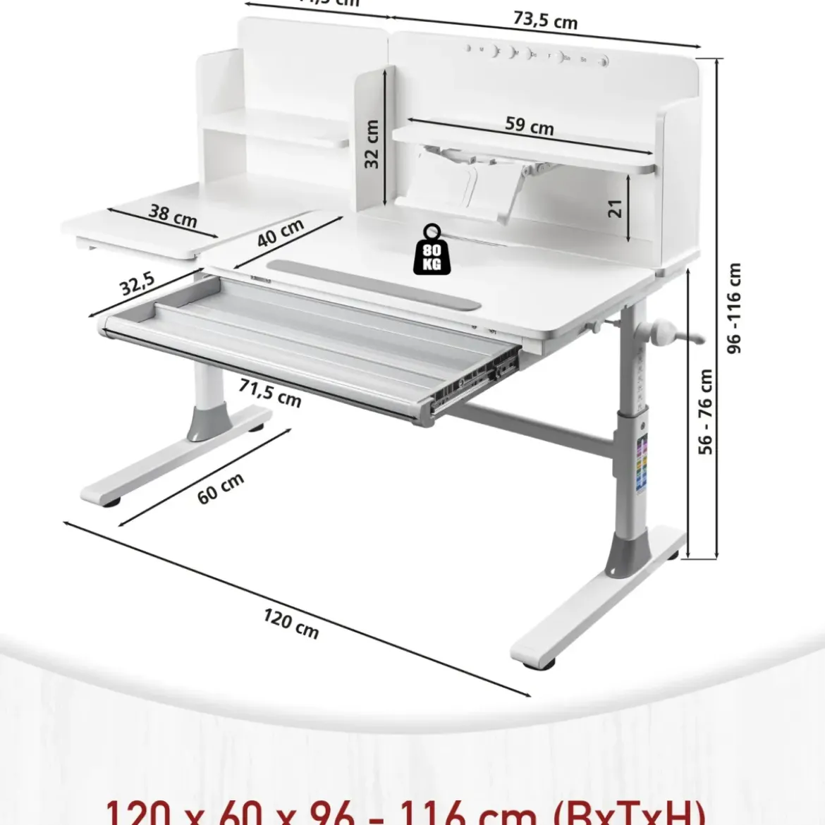 Scrivania per Bambini 120x60 Regolabile con Piano Inclinabile Cassetto