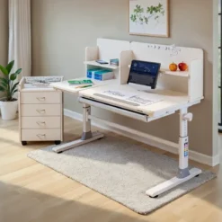 Scrivania per Bambini 120x60 Regolabile con Piano Inclinabile Cassetto