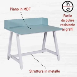 Scrivania Regolabile per Bambini 80x60 cm Bianco Azzurro Metallo MDF