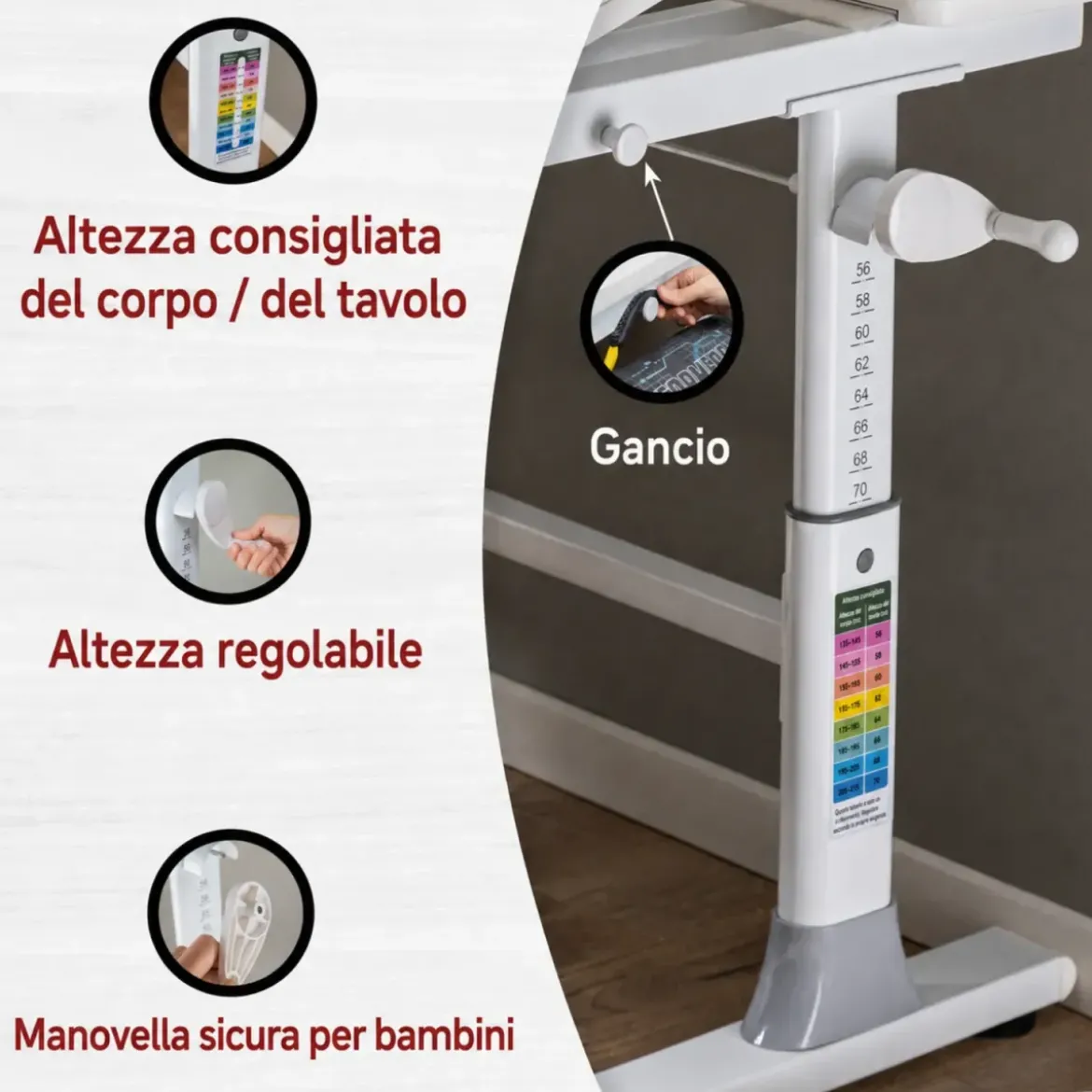 Scrivania Regolabile 100x60 cm con Piano Disegno Inclinabile Cassetto
