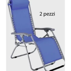 2 Sdraio Blu Reclinabile Giardino Esterno Poltrona con Poggiapiedi Cuscino