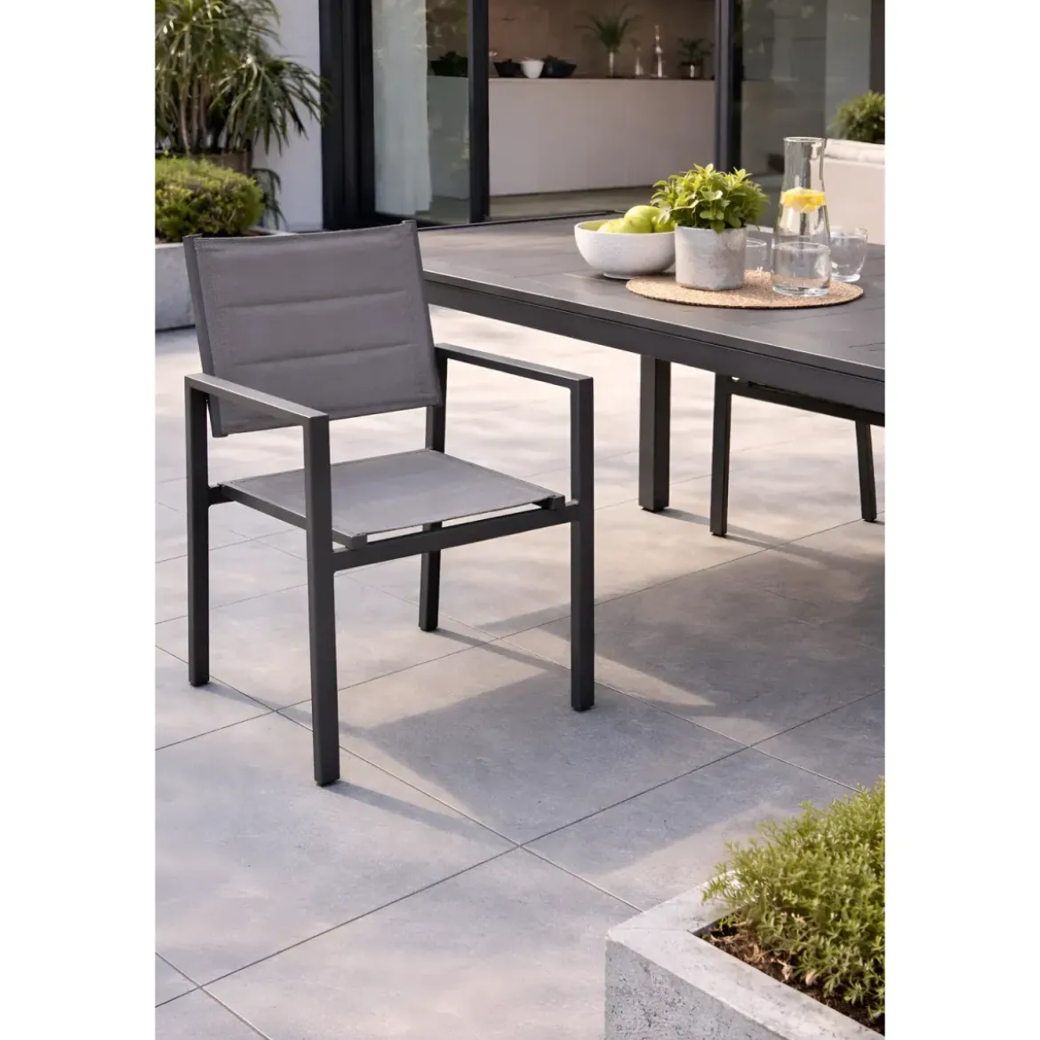 Sedia con Braccioli da Esterno Antracite Struttura Alluminio Textilene