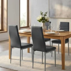 Sedia Cucina Moderna Metallo Grigio Seduta Imbottita Schienale Alto