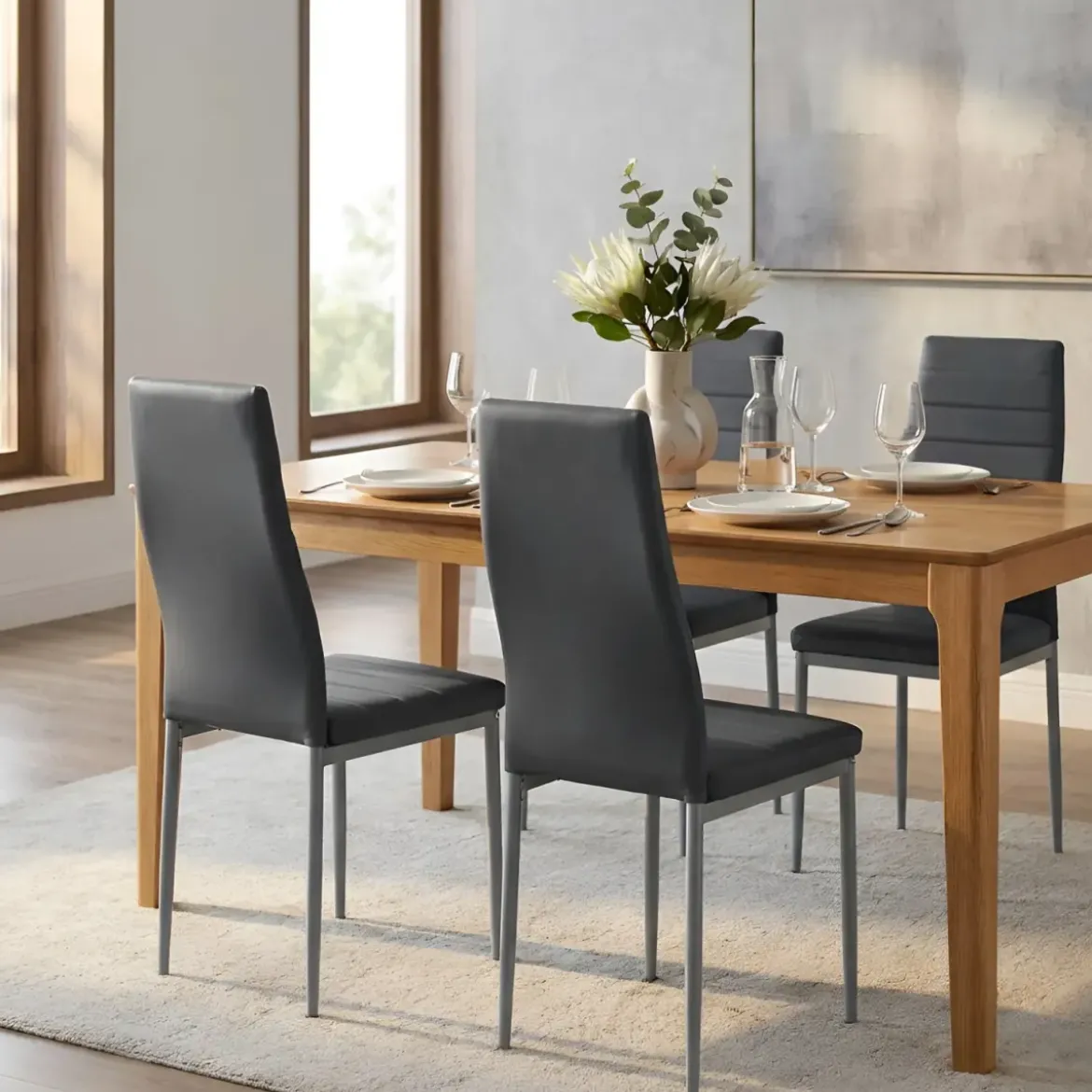 Sedia Cucina Moderna Metallo Grigio Seduta Imbottita Schienale Alto