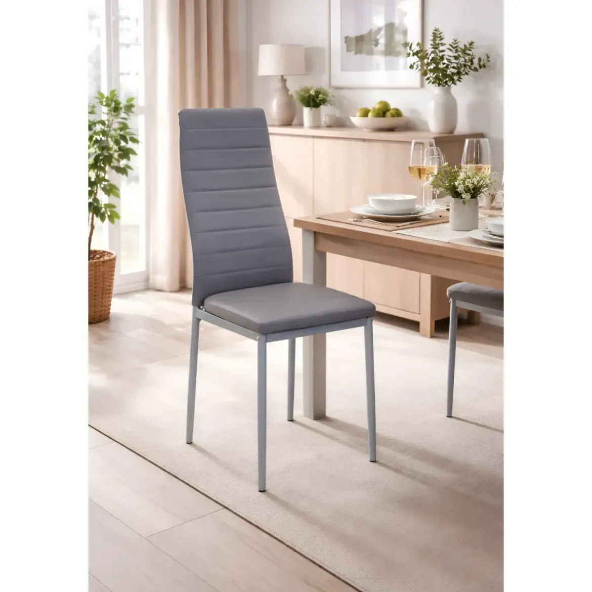 Sedia Cucina Moderna Metallo Grigio Seduta Imbottita Schienale Alto