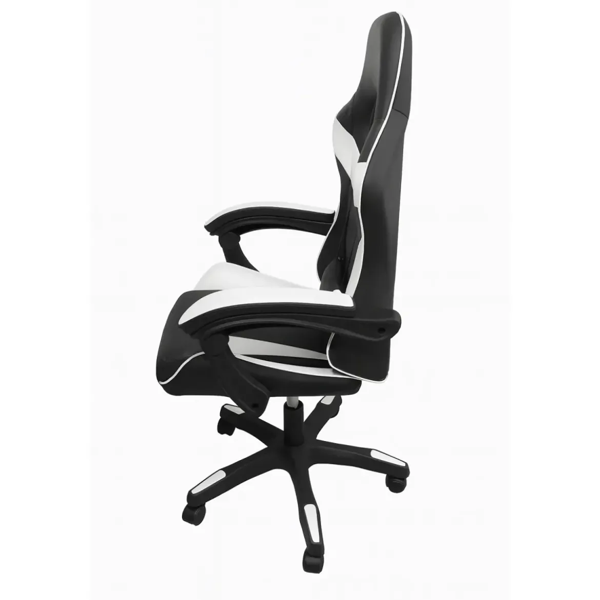 Sedia da Gaming in PVC con Imbottitura Nero e Bianco Reclinabile Girevole