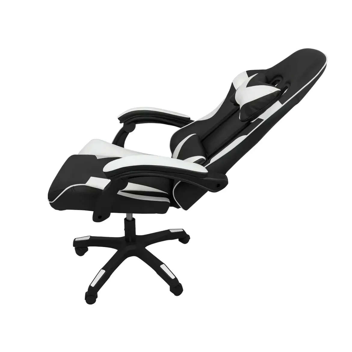 Sedia da Gaming in PVC con Imbottitura Nero e Bianco Reclinabile Girevole