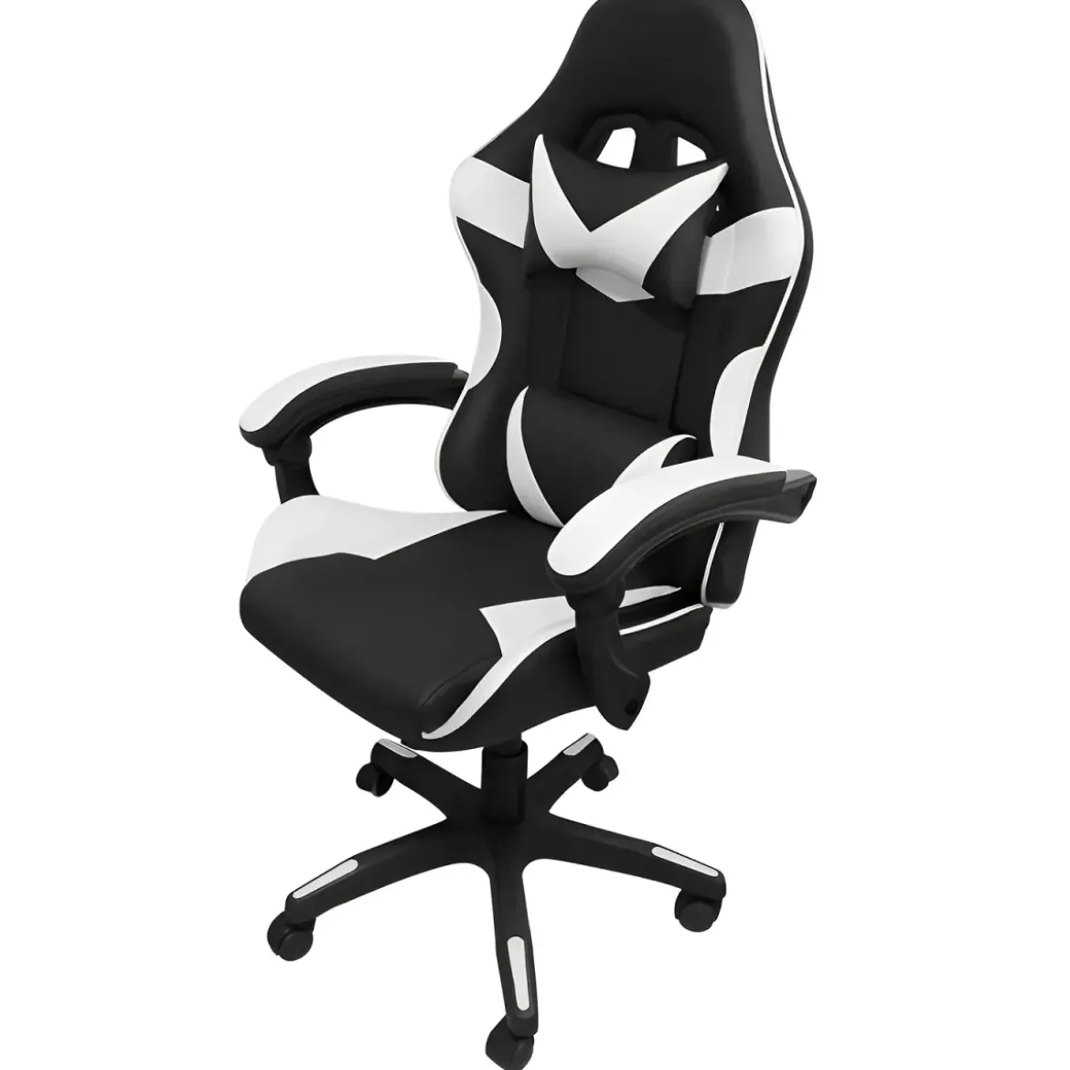 Sedia da Gaming in PVC con Imbottitura Nero e Bianco Reclinabile Girevole