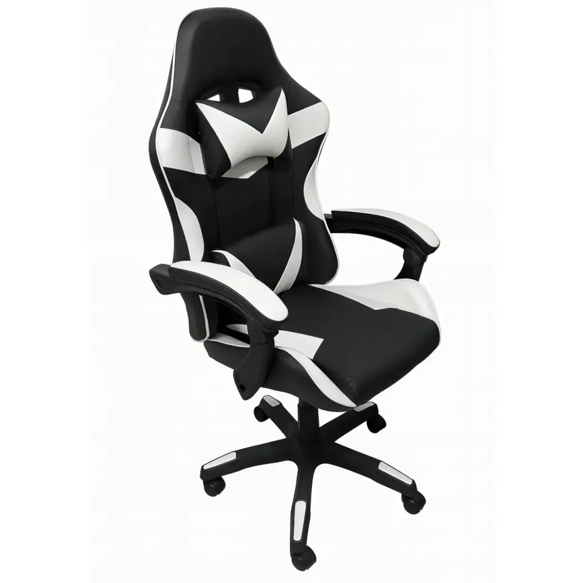 Sedia da Gaming in PVC con Imbottitura Nero e Bianco Reclinabile Girevole