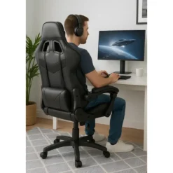 Sedia da Gaming in PVC con Imbottitura Nero Reclinabile Girevole