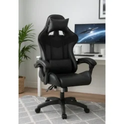 Sedia da Gaming in PVC con Imbottitura Nero Reclinabile Girevole