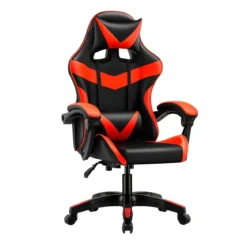 Sedia da Gaming in PVC con Imbottitura Nero e Rosso Reclinabile Girevole
