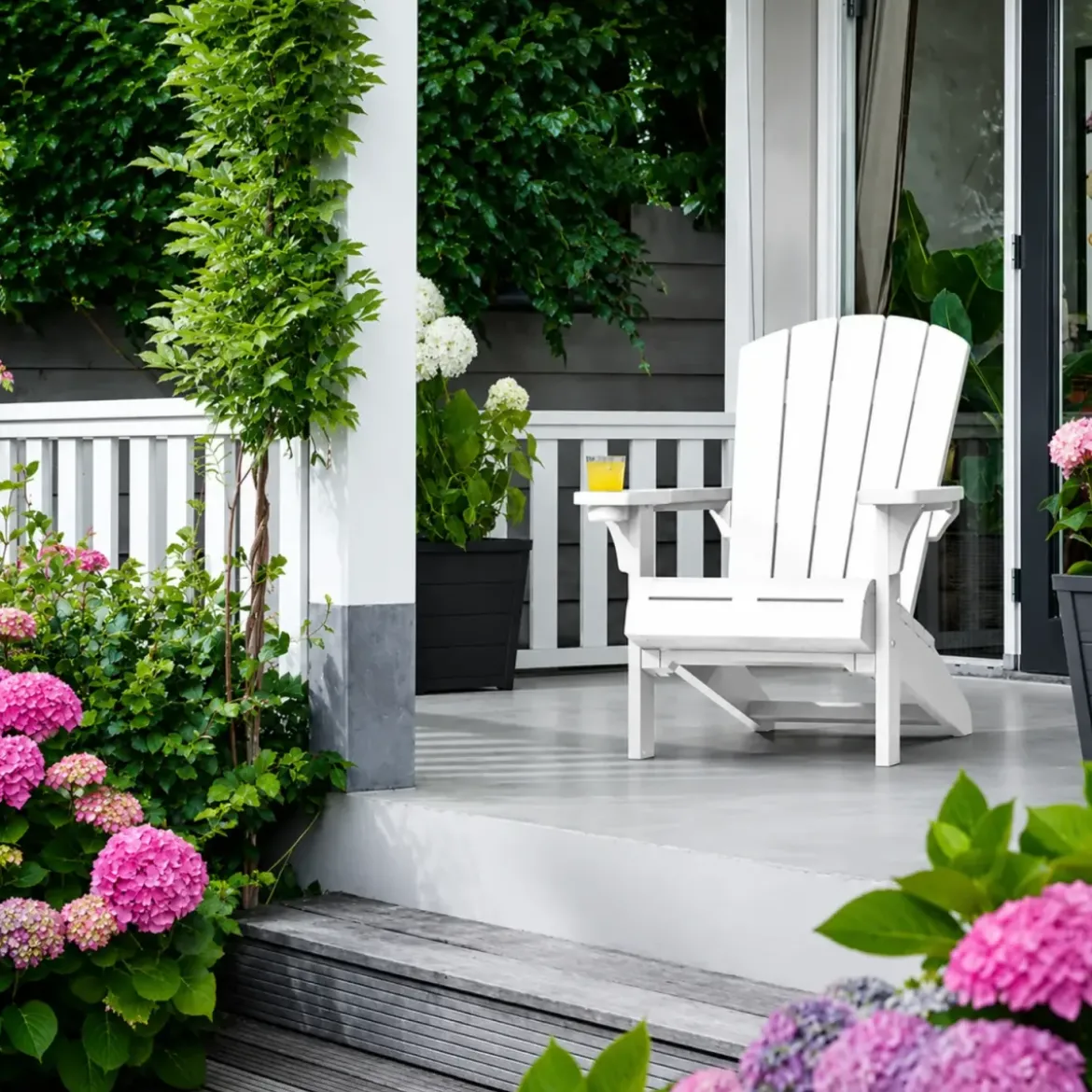 Sedia da Giardino Poltrona Keter Bianco Effetto Legno Porta Bicchiere