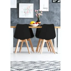 Sedia da Pranzo Moderna Gambe Legno Faccio Seduta Poliuretano Nero