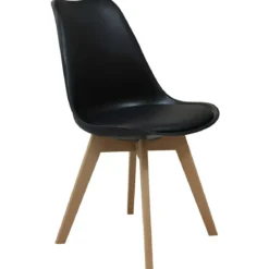 Sedia da Pranzo Moderna Gambe Legno Faccio Seduta Poliuretano Nero