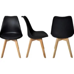 Sedia da Pranzo Moderna Gambe Legno Faccio Seduta Poliuretano Nero