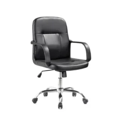 Sedia da Ufficio Direzionale in Ecopelle Nero con Base Cromata