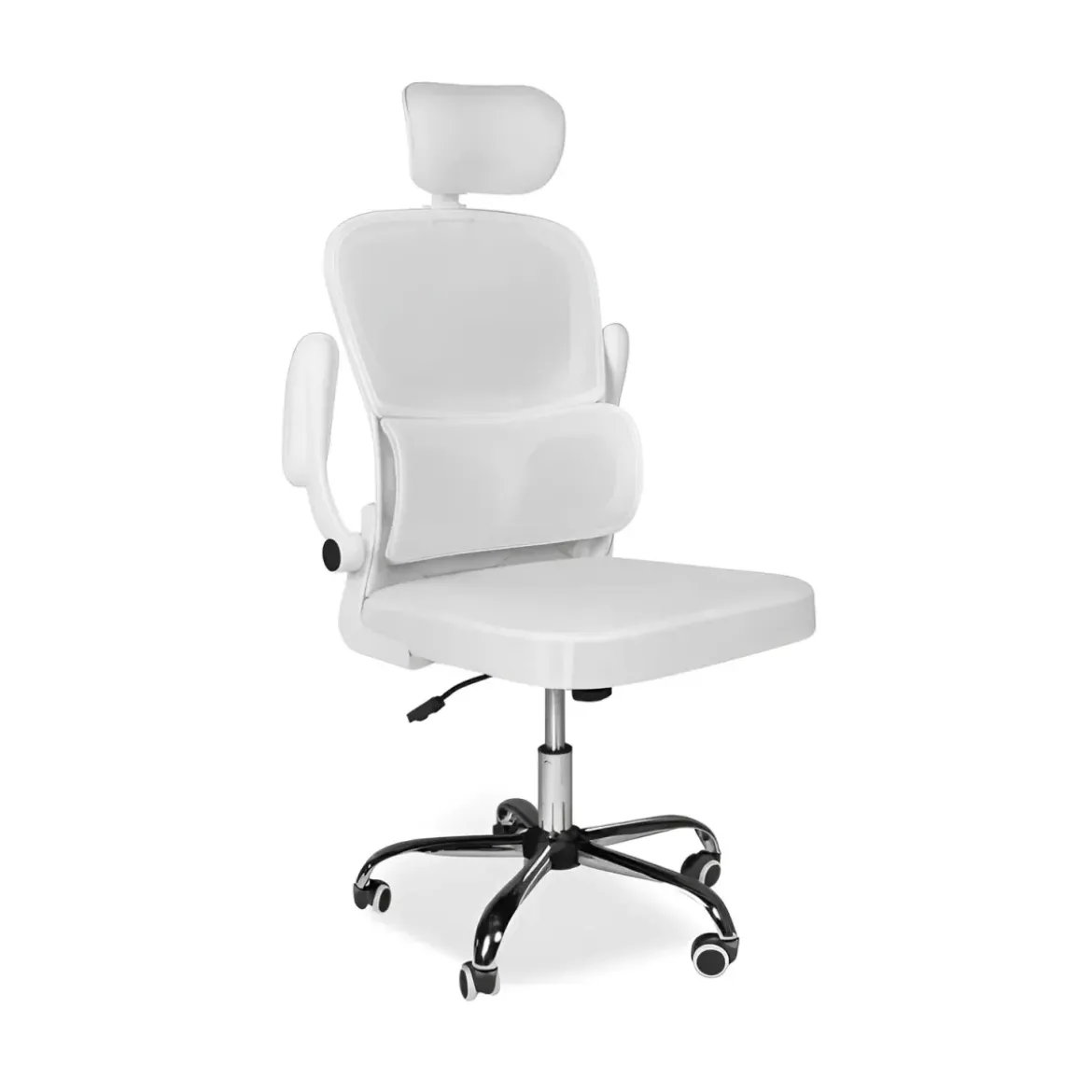 Sedia da Ufficio Ergonomica Bianca in Rete con Braccioli e Poggiatesta